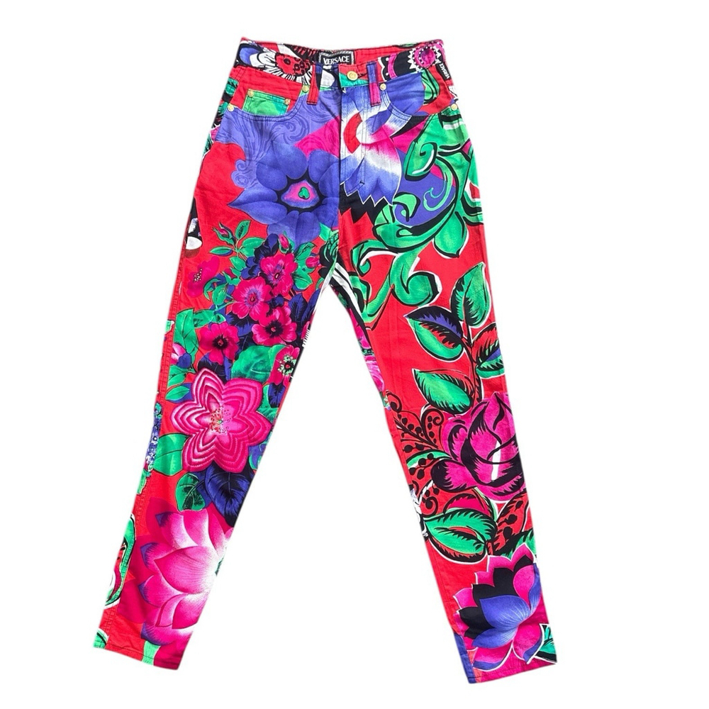 Versace Jeans Couture Vintage Abstract Floral Print Jeans Multicolor Size 28 42 - Picture 3 of 9